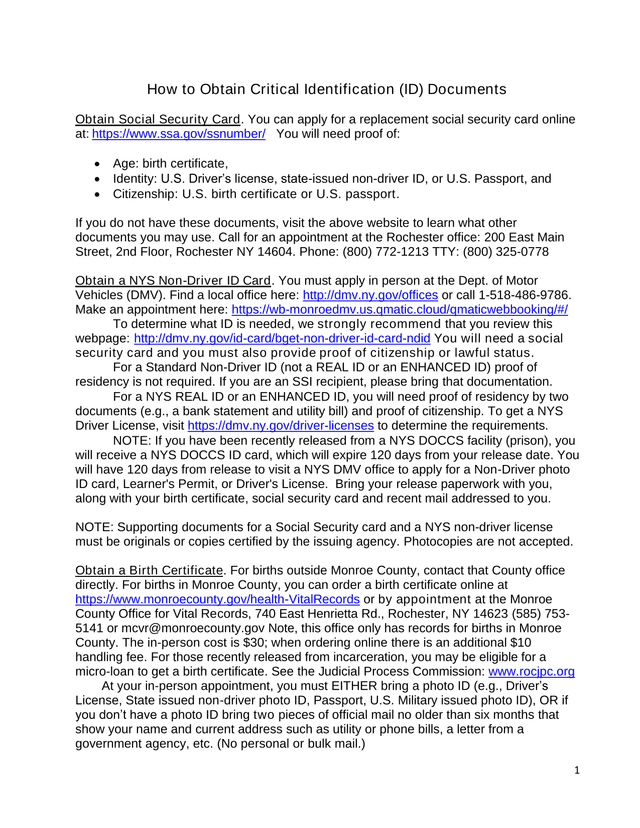 How To Obtain Critical Identification (ID) Documents screenshot