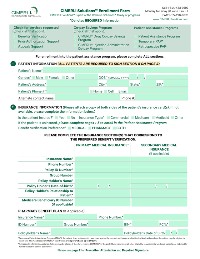 CIMERLI Solutions Enrollment Form screenshot