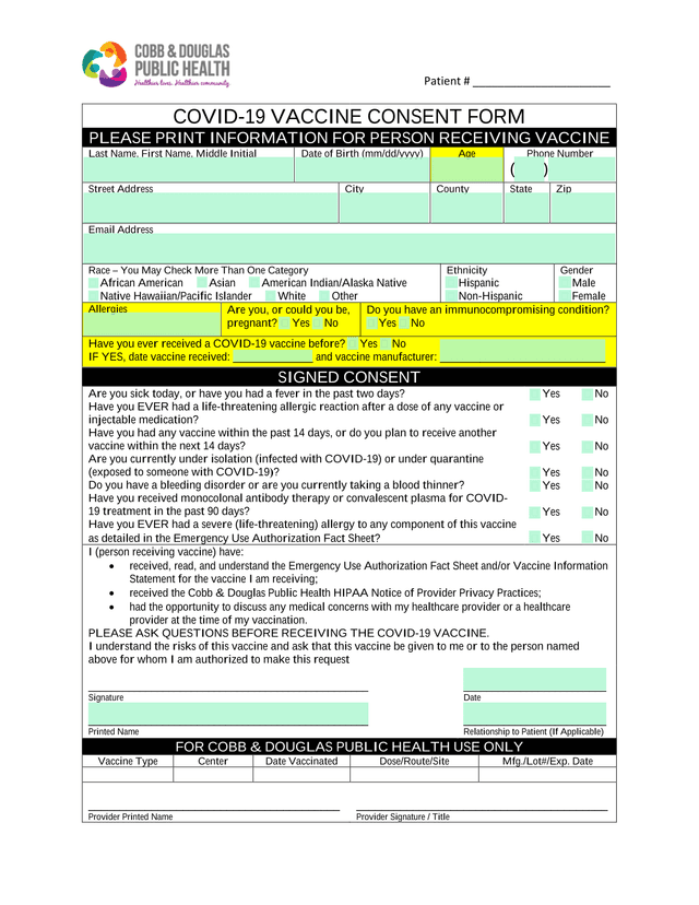 COVID 19 VACCINE CONSENT FORM screenshot