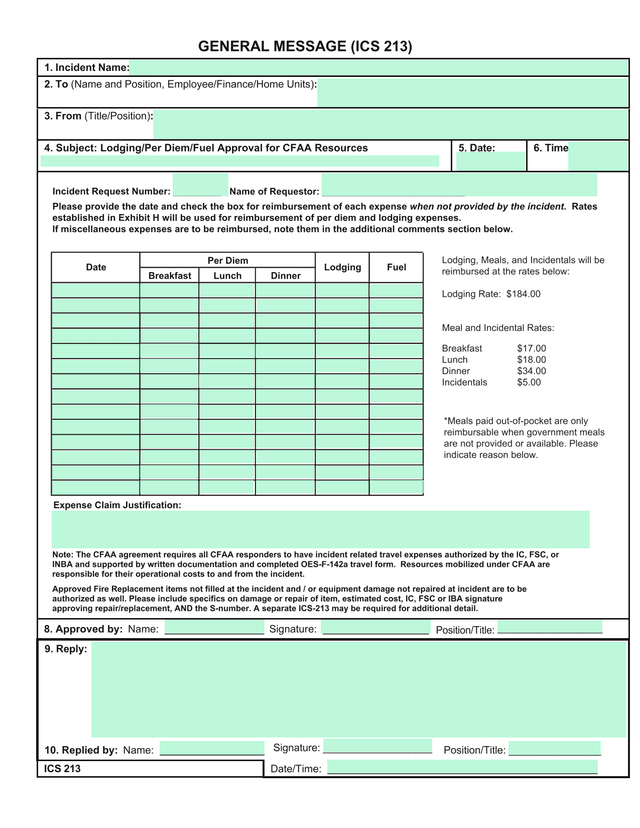 ICS 213 General Message screenshot