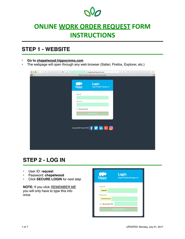 Online  Work Order Request Form screenshot