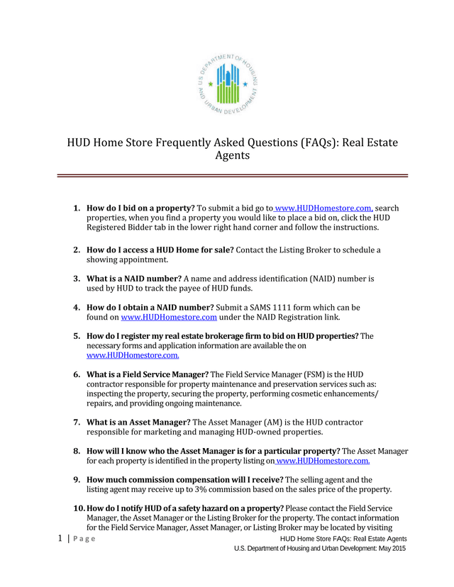 HUD Home Store Frequently Asked Questions (FAQs) Real Estate Agents screenshot