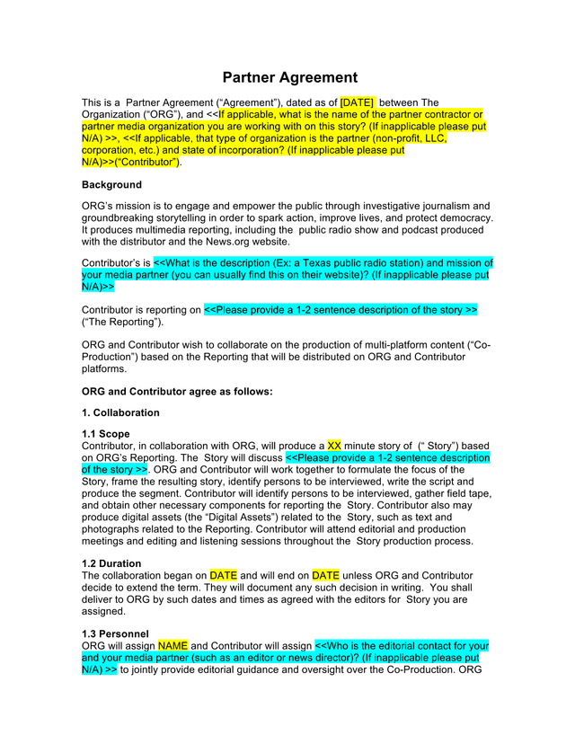 Partner Agreement screenshot