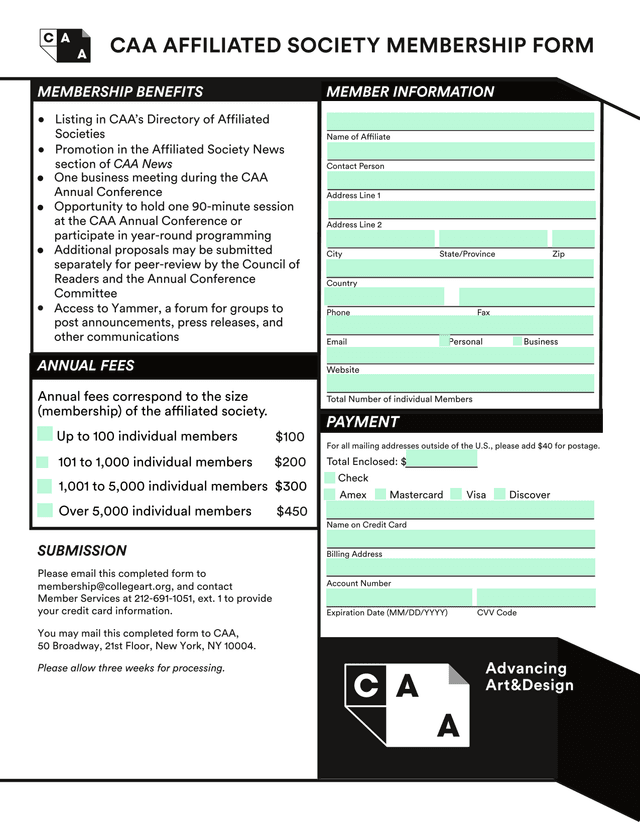 CAA Affiliated Society Membership Form screenshot