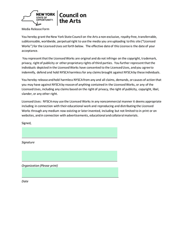 Media Release Form screenshot