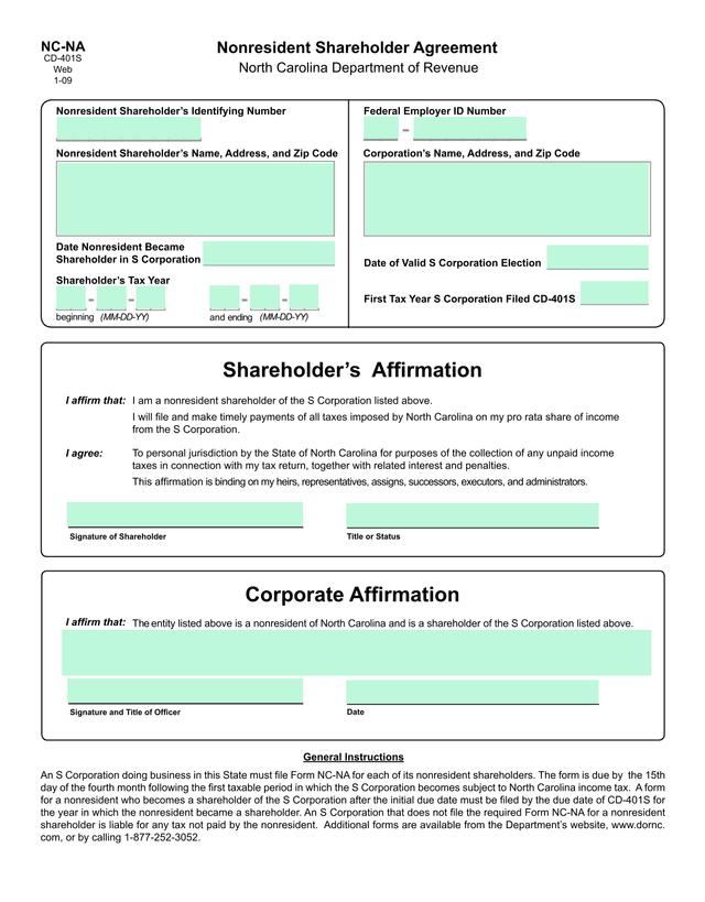 Nonresident Shareholder Agreement screenshot