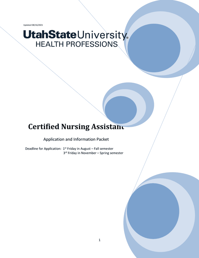 Certified Nursing Assistant Application And Information Packet screenshot