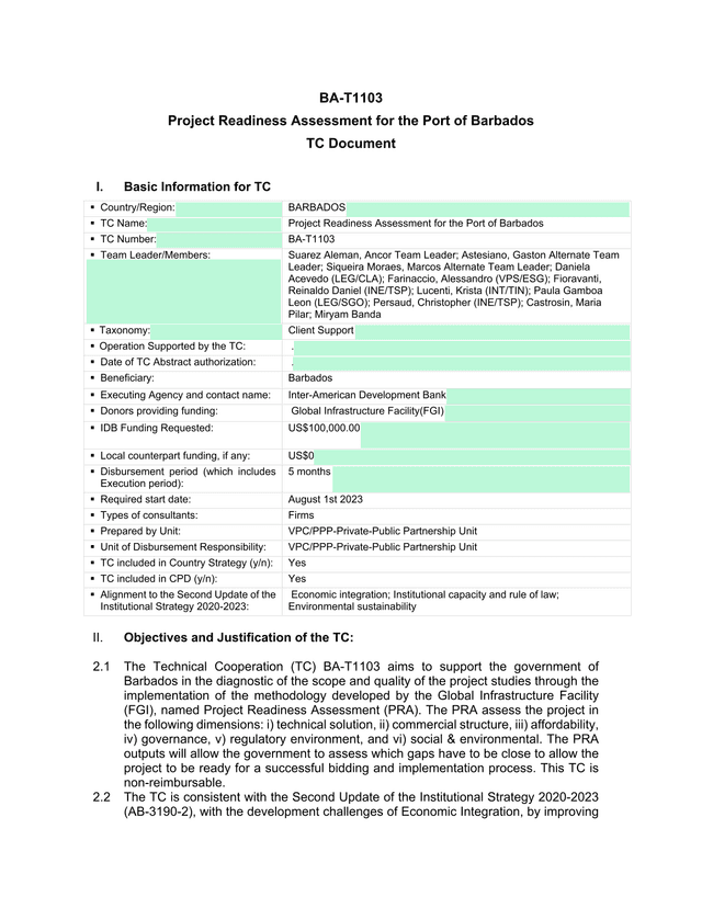 BA T1103 Project Readiness Assessment For The Port Of Barbados screenshot