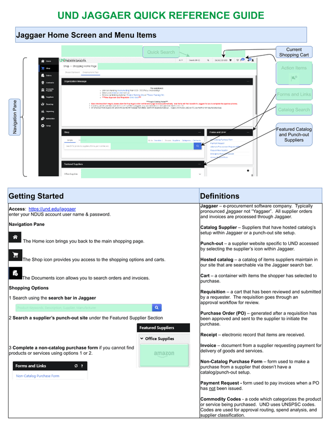 UND JAGGAER Quick Reference Guide screenshot