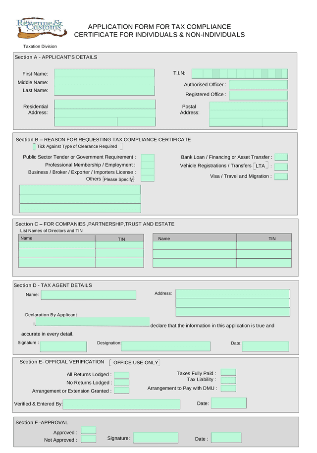 Application Form For Tax Compliance Certificate For Individuals  Non Individuals screenshot