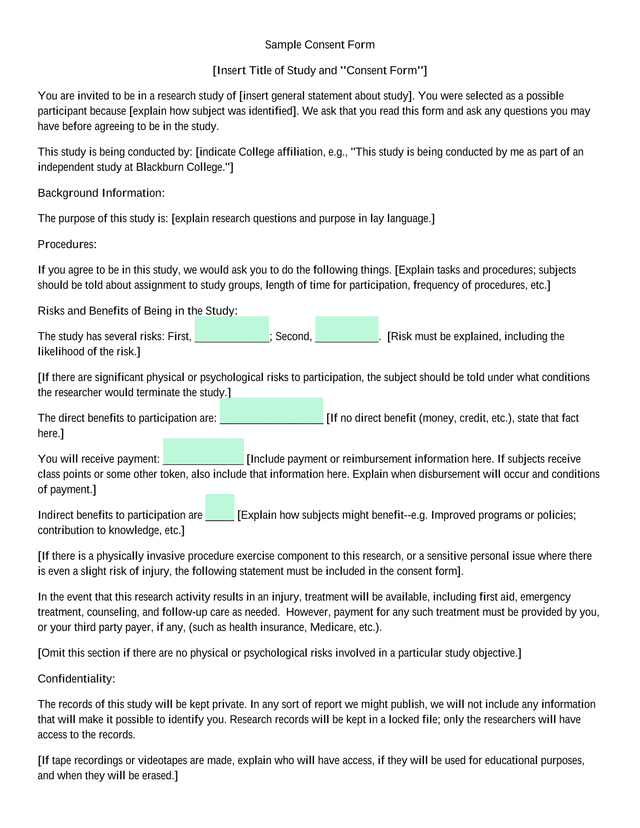 Sample Consent Form screenshot