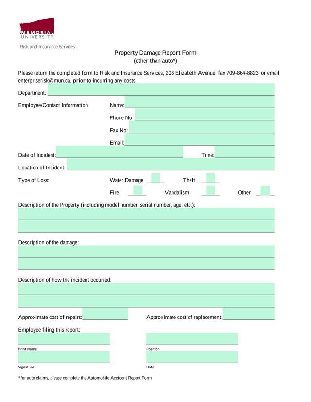 Property Damage Report Form (Other Than Auto) screenshot