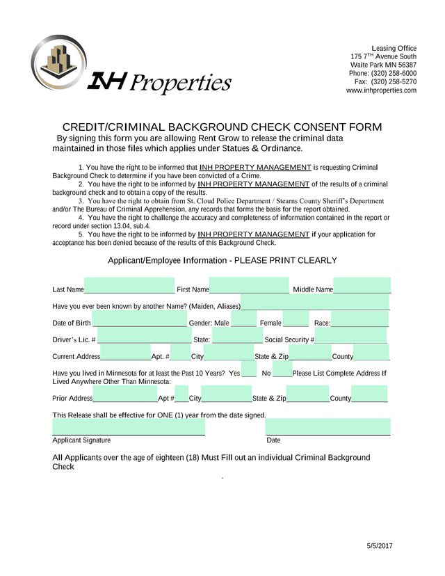 CREDITCRIMINAL BACKGROUND CHECK CONSENT FORM screenshot