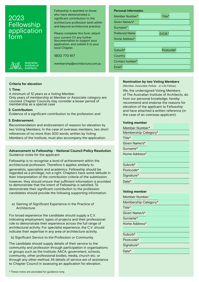 Fellowship Application Form screenshot