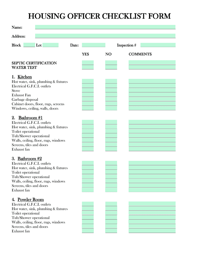 Housing Officer Checklist Form screenshot