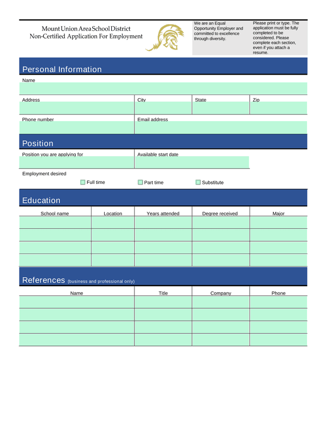 Non Certified Application For Employment screenshot