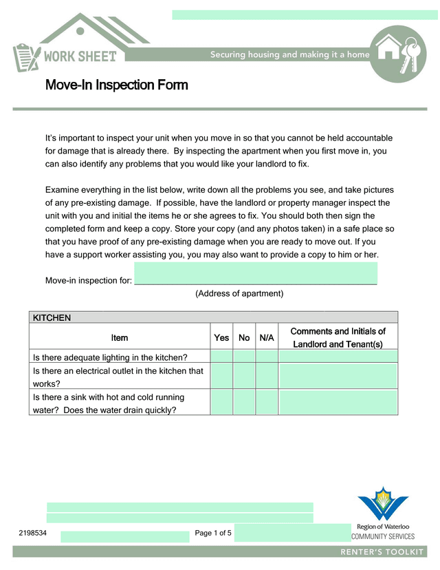 Move In Inspection Form screenshot