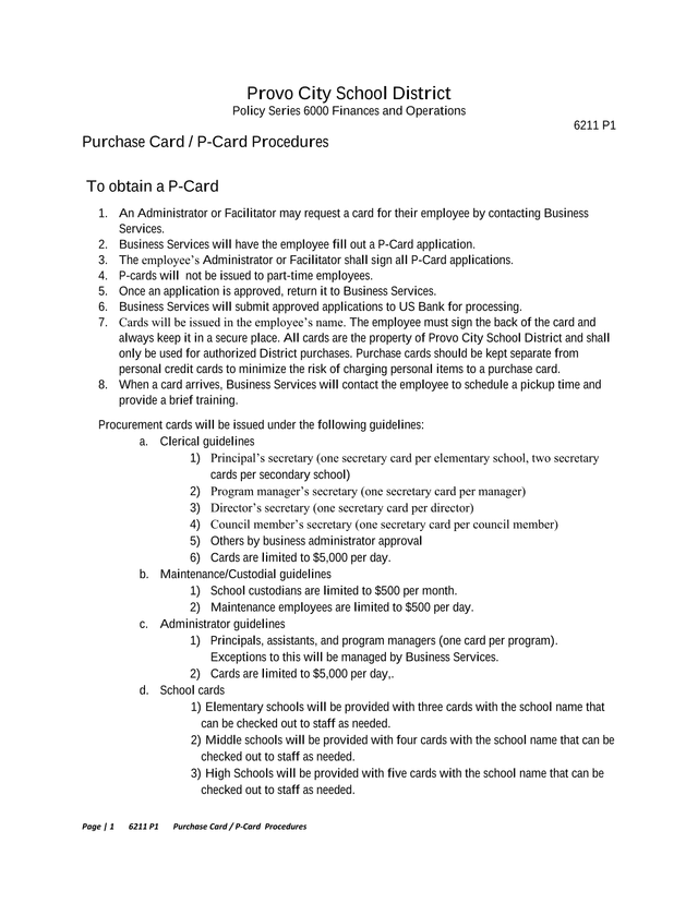 Purchase Card  P Card Procedures screenshot