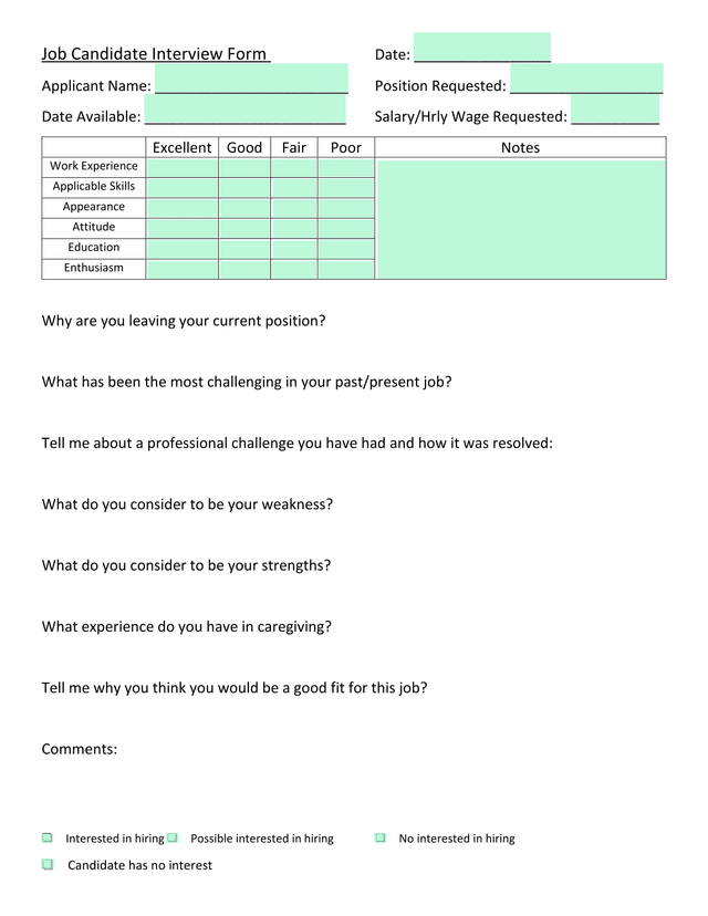 Job Candidate Interview Form screenshot