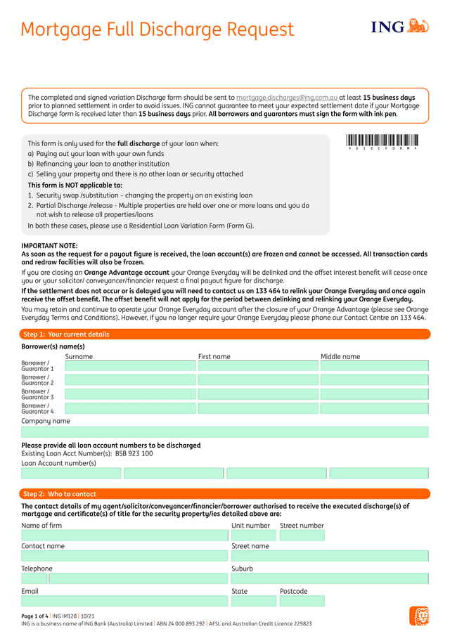 Mortgage Full Discharge Request screenshot