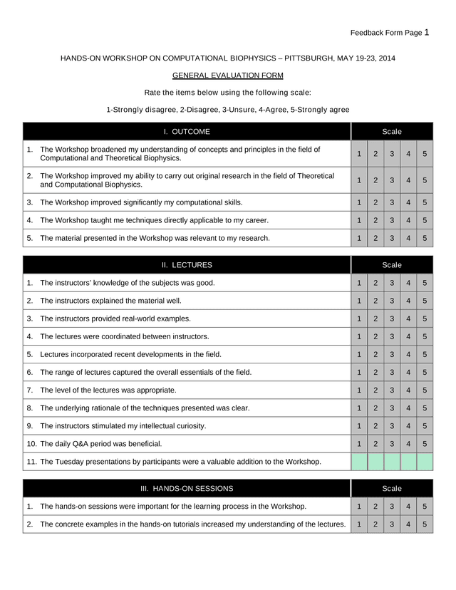 GENERAL EVALUATION FORM For Hands On Workshop On Computational Biophysics screenshot