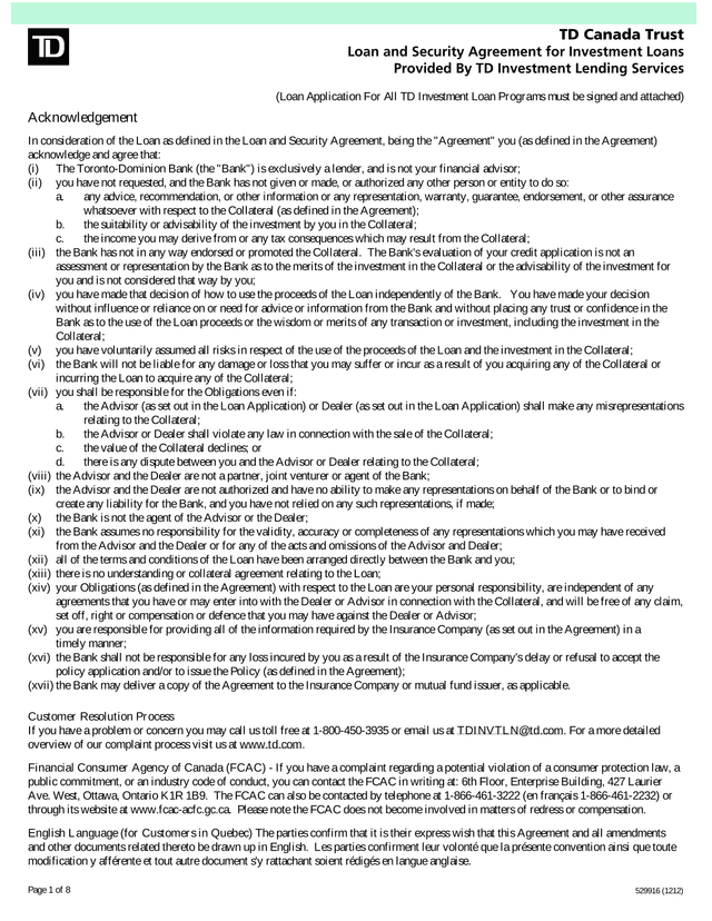Loan And Security Agreement For Investment Loans screenshot