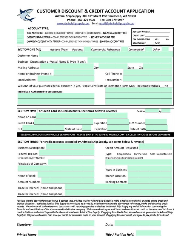 Customer Discount  Credit Account Application screenshot