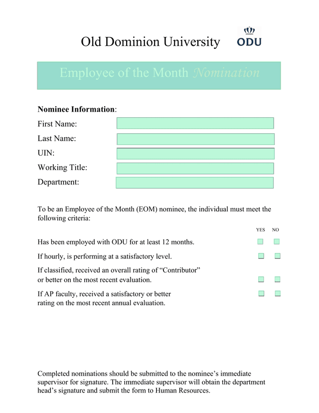 Employee Of The Month Nomination screenshot