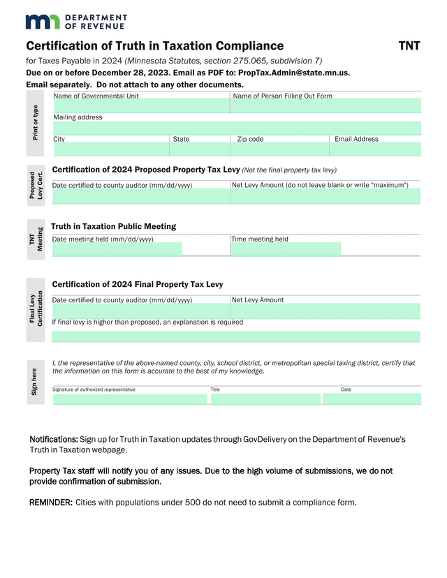 Certification Of 2024 Proposed Property Tax Levy screenshot