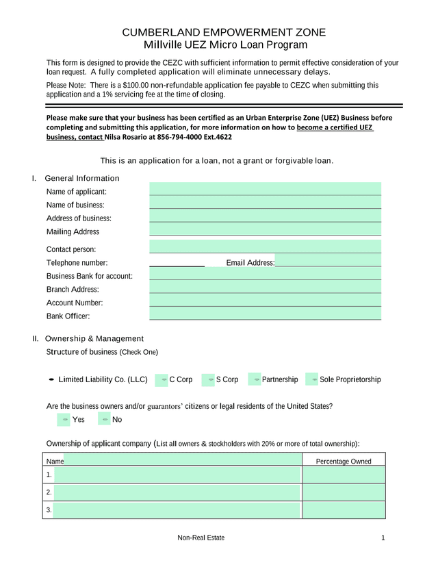 CUMBERLAND EMPOWERMENT ZONE Millville UEZ Micro Loan Program screenshot