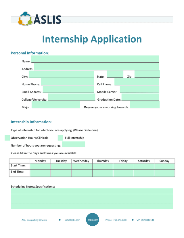 Internship Application screenshot