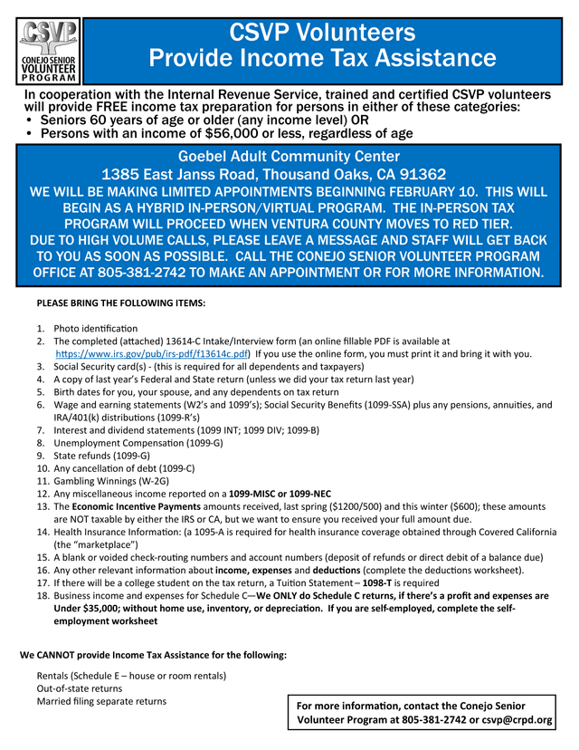 CSVP Volunteers Provide Income Tax Assistance screenshot