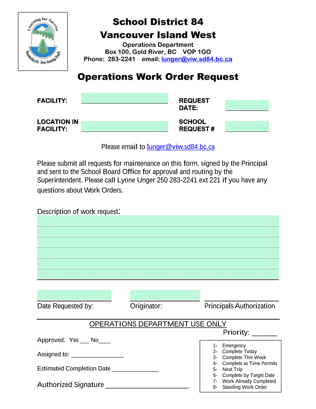 Operations Work Order Request screenshot