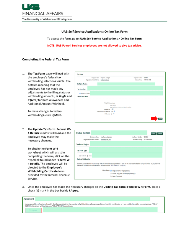 UAB Self Service Applications Online Tax Form screenshot