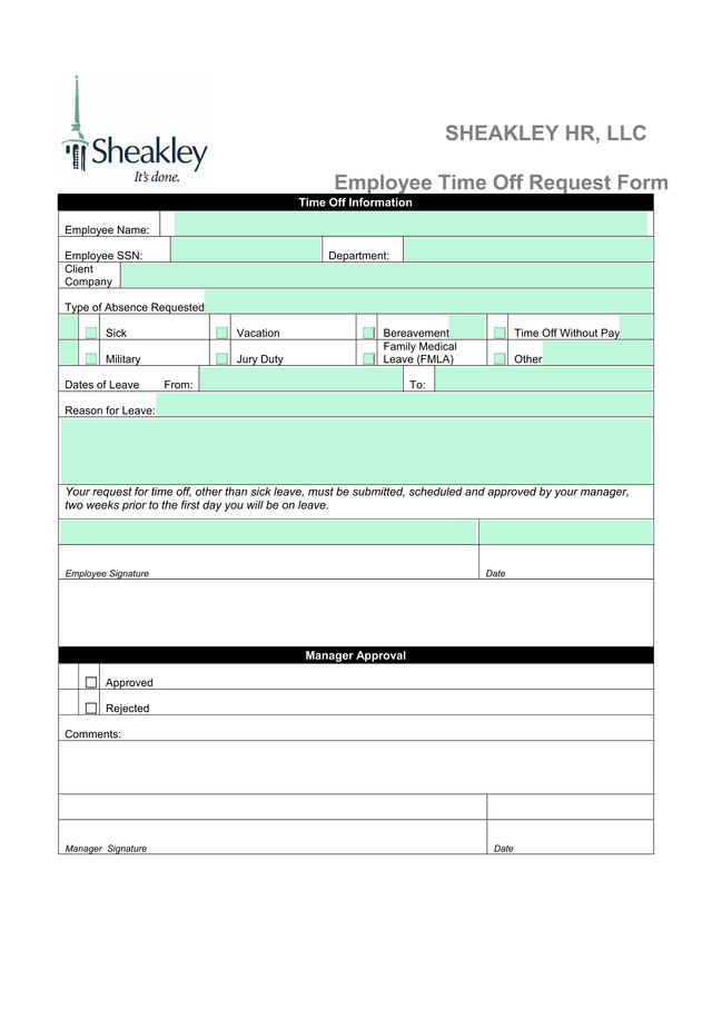 Employee Time Off Request Form screenshot