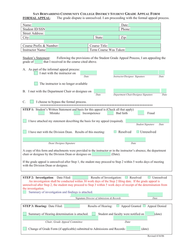 Student Grade Appeal Form screenshot
