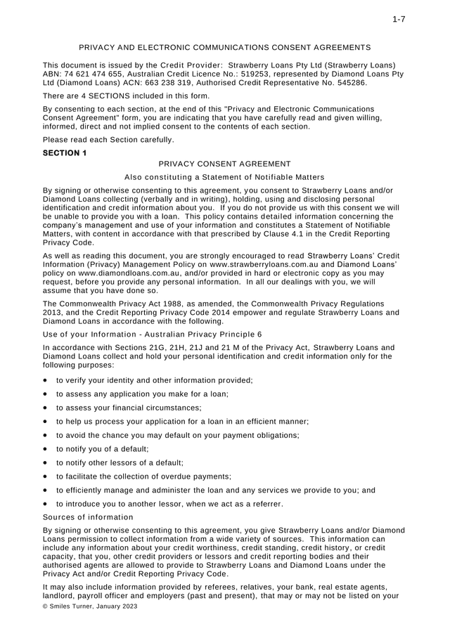 Privacy And Electronic Communications Consent Agreements screenshot