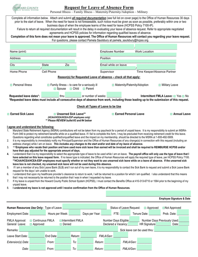 Request For Leave Of Absence Form screenshot
