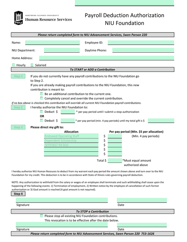 Payroll Deduction Authorization screenshot