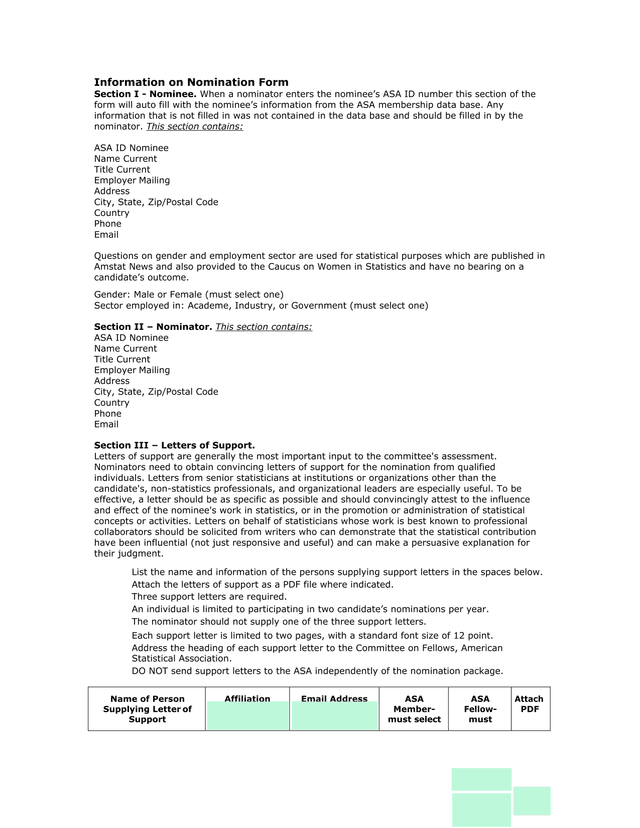 Information On Nomination Form screenshot