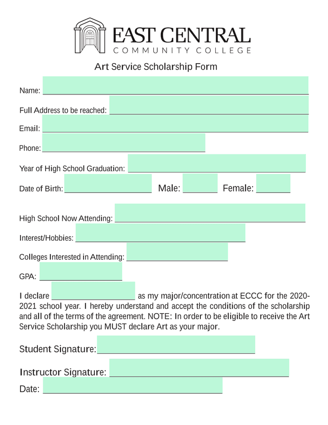 Art Service Scholarship Form screenshot