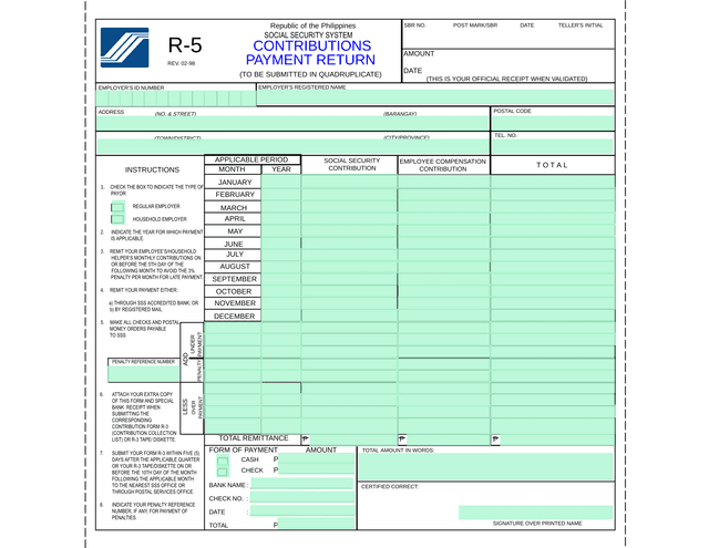 R 5 Contributions Payment Return screenshot