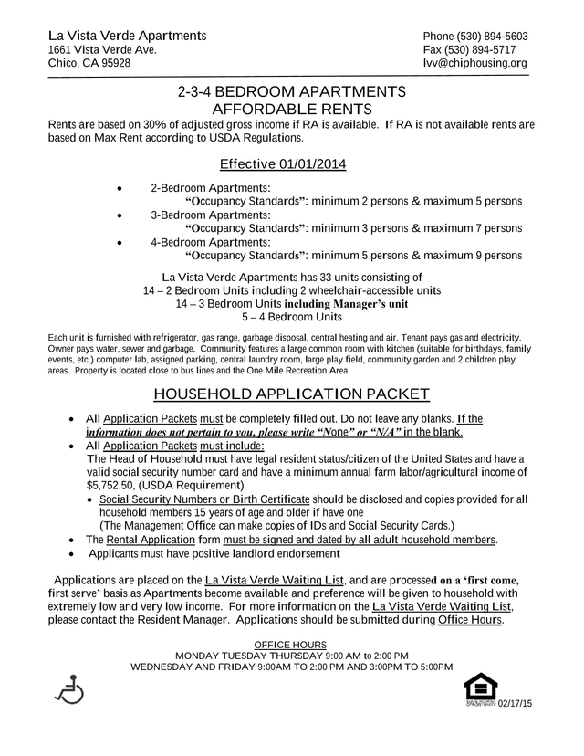 La Vista Verde Apartments Household Application Packet screenshot