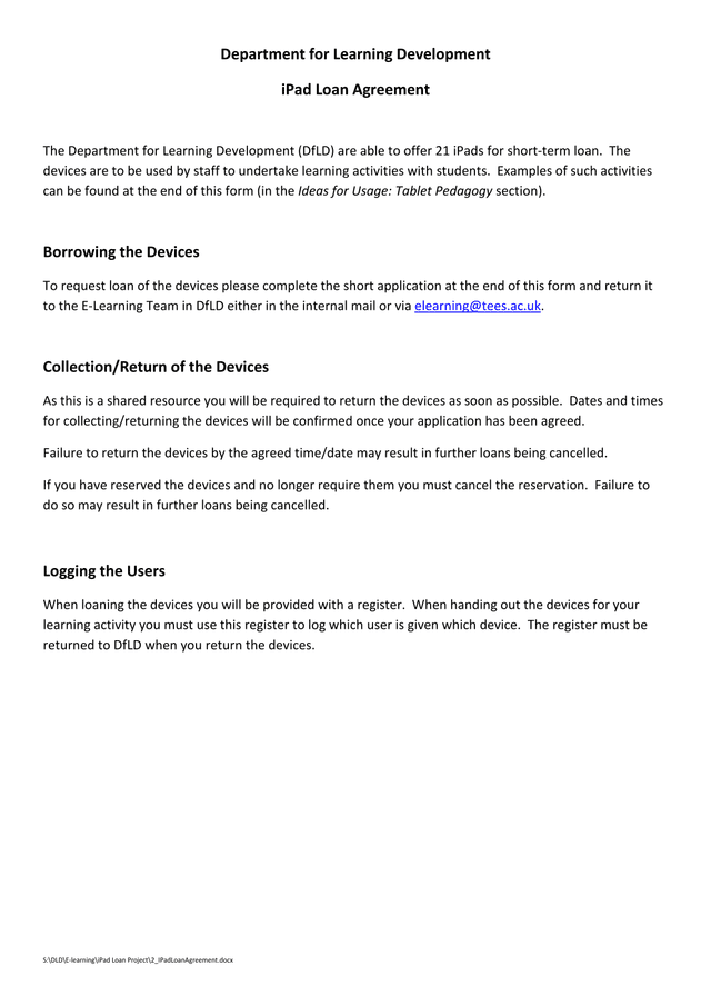 IPad Loan Agreement screenshot