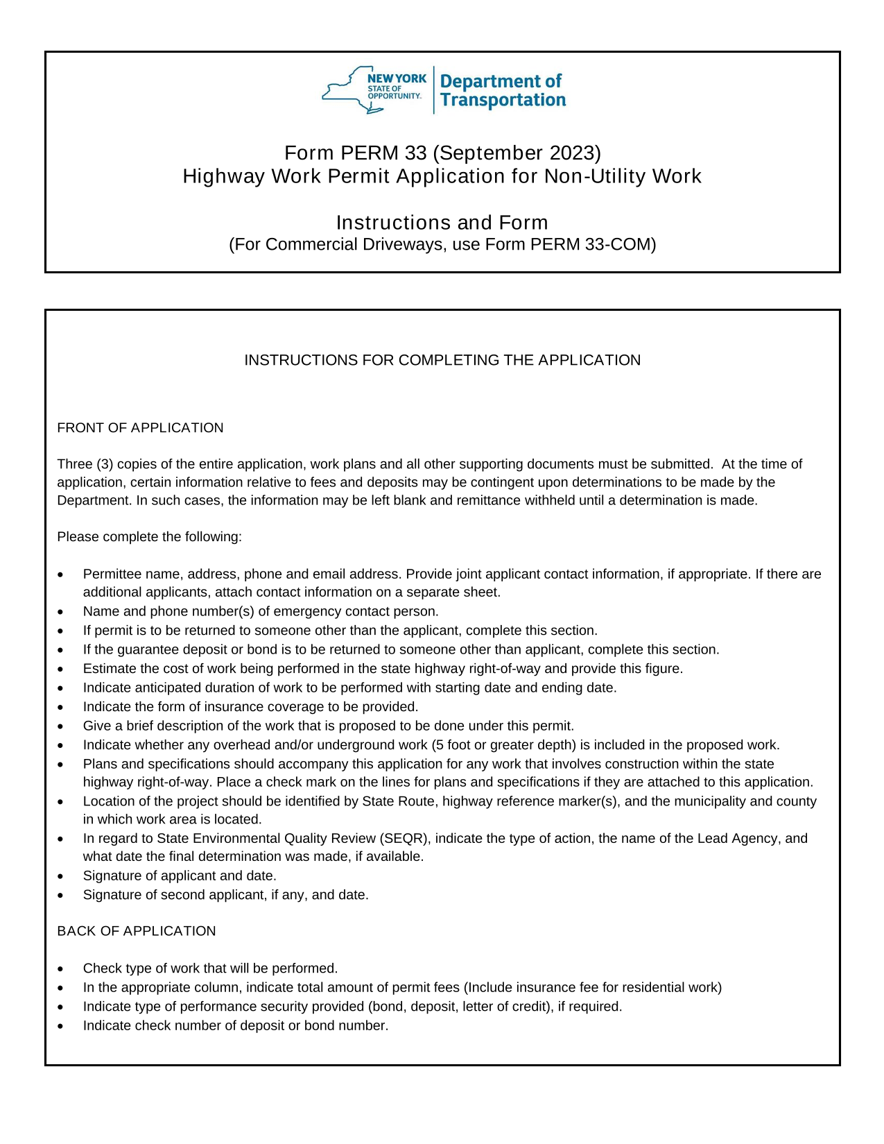 INSTRUCTIONS FOR COMPLETING THE APPLICATION screenshot