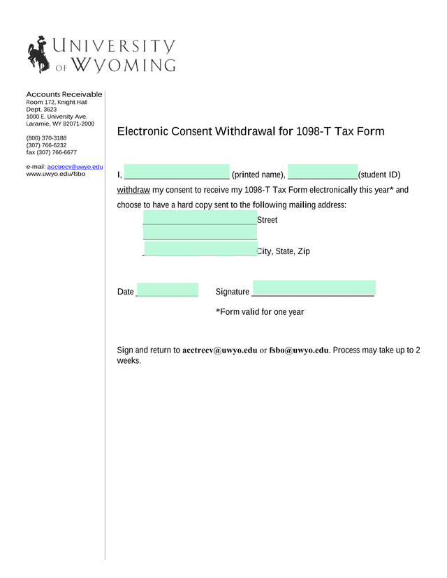 Electronic Consent Withdrawal For 1098 T Tax Form screenshot