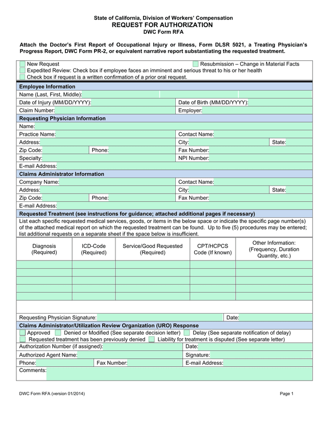 DWC Form RFA screenshot