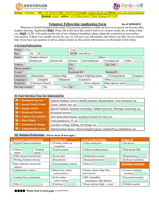 Volunteer Fellowship Application Form screenshot