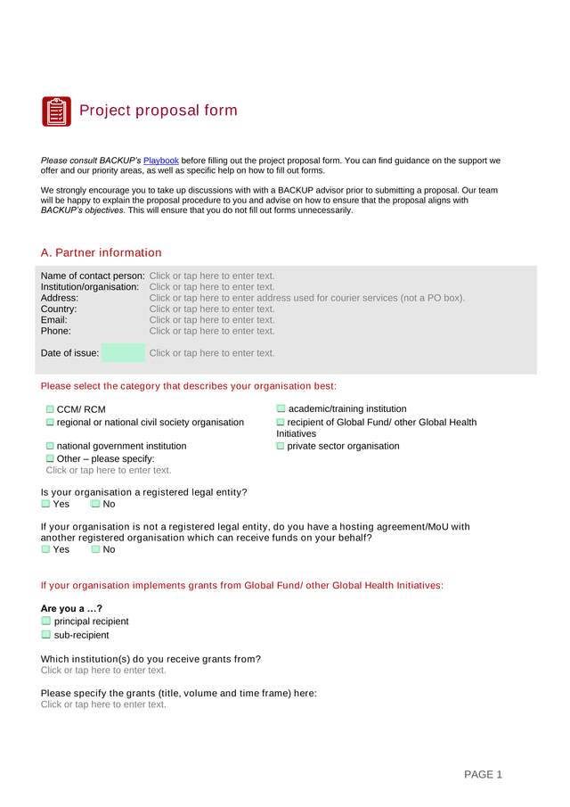 Project Proposal Form screenshot
