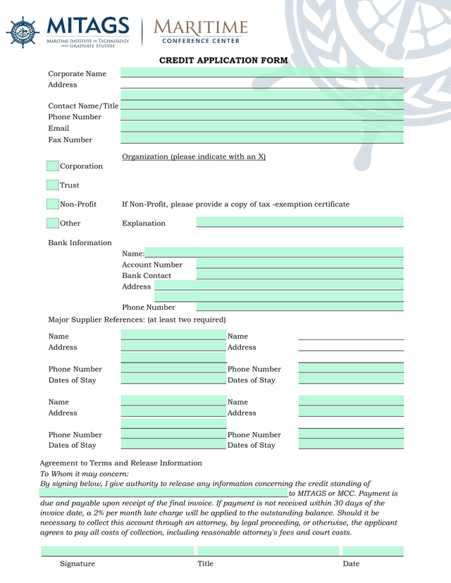 Credit Application Form screenshot